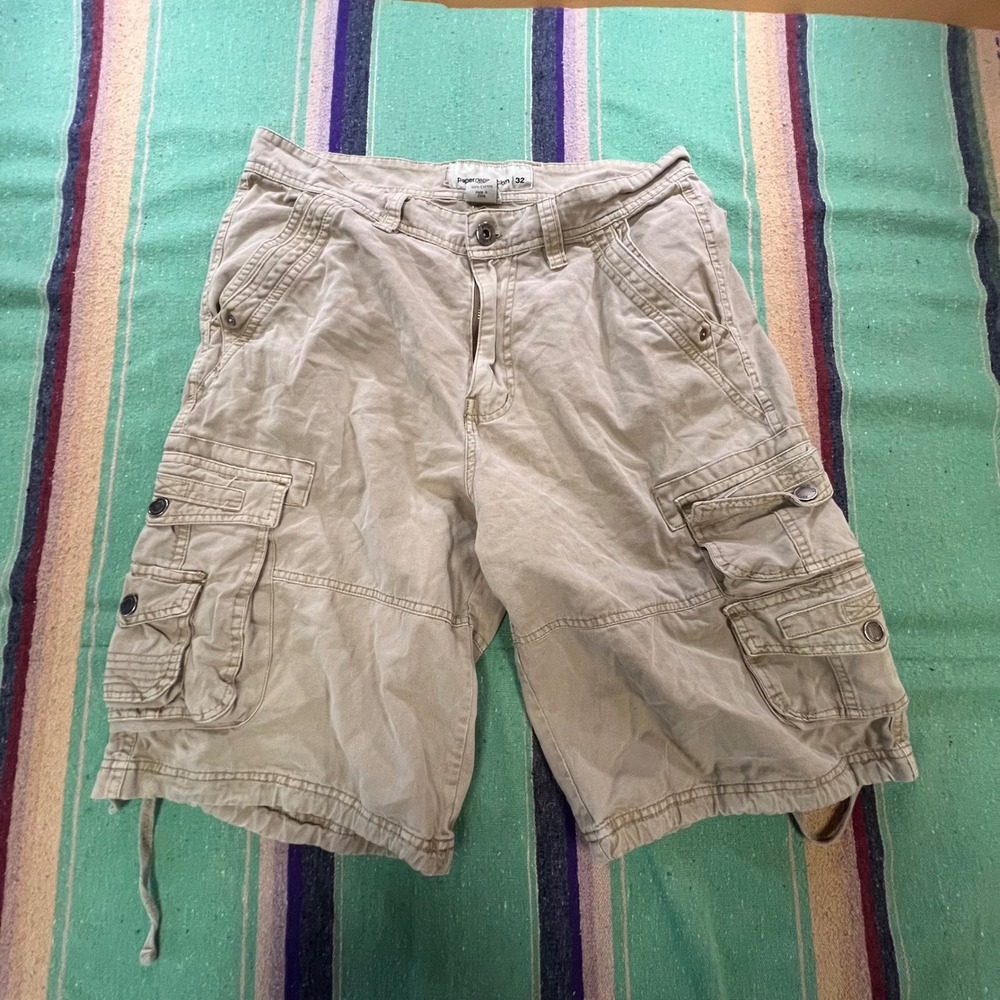 Paperdenim&cloth Cargo Shorts Mens 32 Khaki Tan Multi Pocket Drawstring Gorpcore